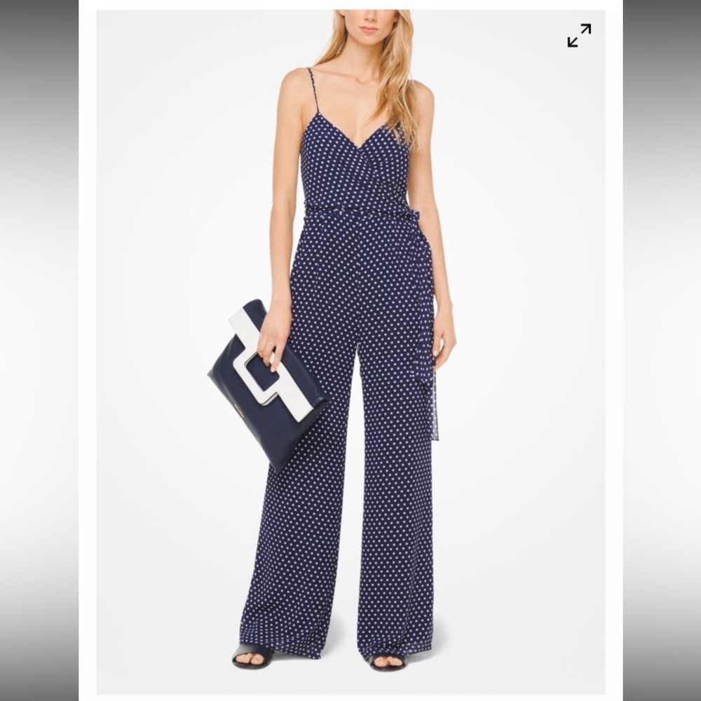 Michael Kors Navy and White Spotted Jumpsuit